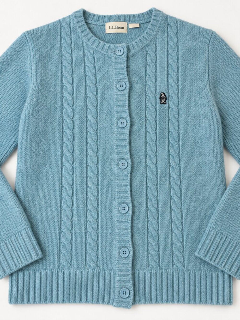 Vintage Hush Puppies Cable Knit Cardigan Blue Wool Blend Basset Hound Patch